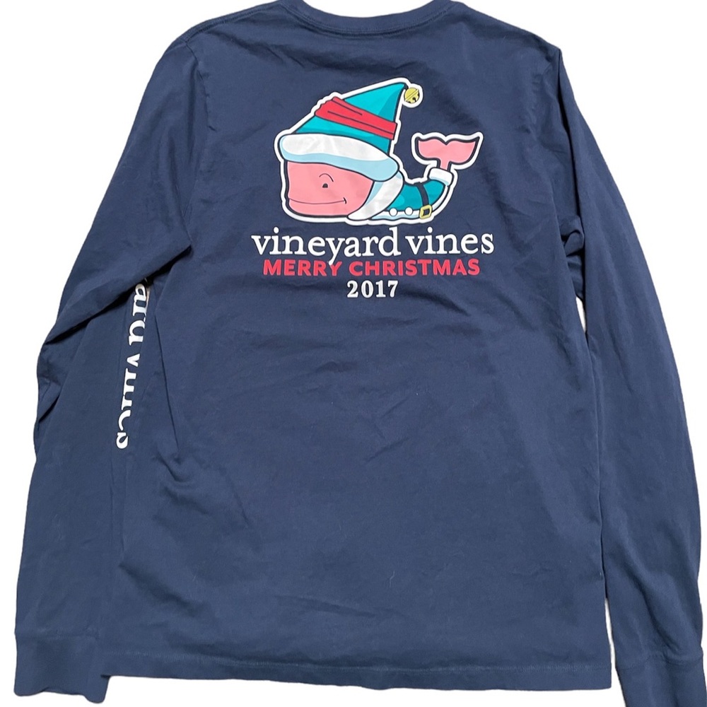 Youth Vineyard Vines Long Sleeve Navy Blue Merry Christmas T-Shirt, XL